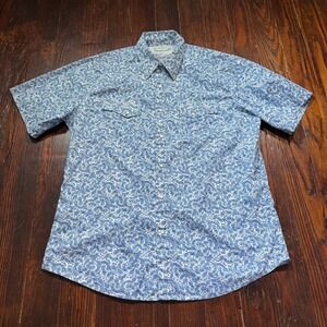 Wrangler Shirt Mens S White Blue Paisley Wrancher‎ Pearl Snap Southwestern Aztec